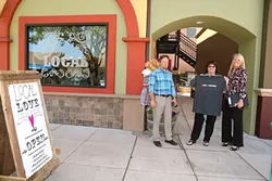 LOVE LOCAL: Wendy Estus (center), with Love Local Boutique, asks Community Development Director Phil Dunsmore (left) and Deputy City Manager Terrie Banish (right) if the North County Farmers Market will return to downtown. - PHOTO BY DYLAN HONEA-BAUMANN