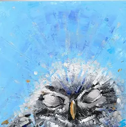 CATCHING AIR AND ZZZZS: An owl rests its eyes in the piece 'Nappy Time' by Jeannine Emmett. - IMAGE COURTESY OF JEANNINE EMMETT
