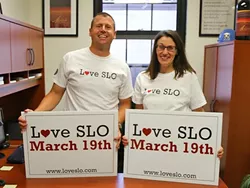 VOLUNTEERS WANTED: Chris Blake and Stephanie Buresh took the lead on bringing Love SLO to San Luis Obispo. On March 19, hundreds will participate in a day of volunteering throughout the community. - PHOTO BY DYLAN HONEA-BAUMANN