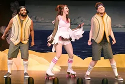 CLAMTASTIC: From left, Glen (Philip Bolton), Rita (Emily Chatterson), and Bivalve DeVoe (Toby Trooper) belt out a special version of Micheal Jackson’s “Man in the Mirror”—hint: replace man with clam—in The Great American Melodrama’s Under the Boardwalk. - PHOTO COURTESY OF THE MELODRAMA
