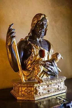 NEXT TO SAINTLY: This reliquary once housed part of an actual saint, like a piece of hair or an item like a book that belonged to a saint, before a church or religious institution sold it to survive the depression in Europe. - PHOTO BY JAYSON MELLOM
