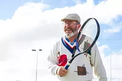 GET OUT AND MOVE: Senior citizen Hans Reithofer spends several days a week playing tennis at the Minami Park tennis courts in Santa Maria, which are free for anyone to use. - PHOTO BY JAYSON MELLOM