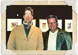 CONNECTION: Steve Moss (left) and Glen Starkey laugh during an art exhibit opening in Cambria in 2004. - FILE PHOTO