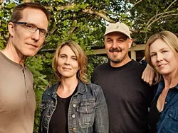 HOMETOWN GAL: Inga Swearingen (second from left) and her band—Jeff Miley (left), Dylan Johnson (second from right), and Britta Swearingen—play an album release concert on Aug. 27 at the Clark Center. - PHOTO BY BARRY GOYETTE