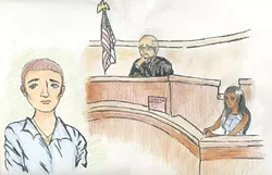 HIGH SCHOOL WINNER!: Christine Ha of Arroyo Grande High School took first place in the high school courtroom sketch. - DRAWING COURTESY OF CHRISTINE HA