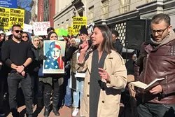 NEW VOICES: San Luis Obispo High School graduate Bella Stenvall addresses protestors at a Washington, D.C., rally in support of Muslims and refugees. - PHOTO COURTESY OF BELLA STENVALL