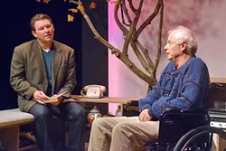 LIKE NO TIME HAD PASSED: After years apart, Professor Morrie Scwartz (Tom Ammon) and his former student Mitch Albom (Bobby Kendrick) reconnect as Morrie is dying from ALS. - PHOTO COURTESEY OF JAMIE FOSTER PHOTOGRAPHY