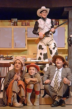 WISH LIST:  Ralphie (Phineas Peters) dreams of getting a Red Ryder BB gun for Christmas and saving his mom (Erin Parsons), little brother Randy (Coen Carlberg), and dad (Mike Mesker) from a band of outlaws in 'A Christmas Story.' - PHOTO COURTESEY OF JAMIE FOSTER PHOTOGRAPHY