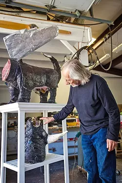 DAMN THE MAN: San Miguel artist David Settino Scott’s piece 'The Decapitation of Patriarchy' hints at a future where women rule the world. - PHOTO BY JAYSON MELLOM