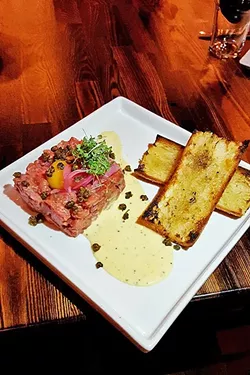 STEAK AND A DRINK: Sometimes you just want the raw deal. Go for the savory beef tartar at Mason Bar in Arroyo Grande. - PHOTO COURTESY OF MASON BAR
