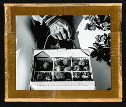 YOUR TIRED, YOUR POOR:  Artist Antonio Arredondo Juarez&rsquo;s mixed-media pieces like La Fuerza de Resiliencia feature black and white photos of immigrant farmworkers affixed to crates used in the fields to pick produce. - IMAGE COURTESY OF STUDIOS ON THE PARK