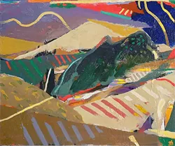 HEAR THOSE HILLS : Cambria artist Donald Archer sees the rural landscape as a rhythmic patchwork quilt. This piece, 'Valley Rhythms' was inspired by Santa Rosa Creek Road in Cambria. - IMAGE COURESY OF STUDIOS ON THE PARK