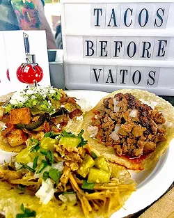 TACOS BEFORE VATOS: Hand-pressed Heirloom Catering corn tortillas caress tender carnitas and local produce picked at peak freshness. Get ’em while they’re hot at Toro Creek Brewing Co. each Tuesday or Tin City Cider on Thursdays and Saturdays. - PHOTO COURTESY OF HEIRLOOM CATERING