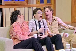 BREAKING POINT: After the Vietnam War buddy Rick (Cameron Parker, center) crashes on the couch for a week, Willum (Mike Fiore, right) and friends like Tansy (Kerry DiMaggio, left) resort to creative measures to get him to leave. - PHOTO COURTESY OF JAMIE FOSTER PHOTOGRAPHY