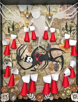 REVOLUTION OF THE HANDMAID Lena Rushing's shadow box piece, Praise Be, is inspired by the book and show, The Handmaid's Tale, and imagines an ending in which the oppressed female characters in that story take their power back. - IMAGE COURTESY OF LENA RUSHING
