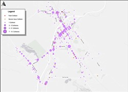 CRASH DATA San Luis Obispo's 2016 Traffic Safety Report shows that total traffic collisions in the city are at a historic low. - MAP COURTESY OF THE CITY OF SLO