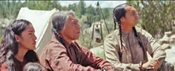 PROUD PEOPLE Elk Woman (Q'orinaka Kilcher, left) Chief Yellow Hawk (Wes Studi, center), and Black Hawk (Adam Beach, right) eventually form an alliance with their U.S. Army captors as they traverse lands filled with murderous Comanche warriors and ruthless fur trappers. - PHOTO COURTESY OF GRISBI PRODUCTIONS
