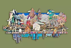 ONE MAN'S TRASH Salvaging every little scrap of waste from a road trip from Morro Bay to Michigan and back, artist Philip Carey put together this stunning visual representation of the journey, One day I put my artwork in the trailer and drove 2,573 miles to a gallery in Michigan, set up the show, and then went home. - PHOTO COURTESY OF PHILIP CAREY