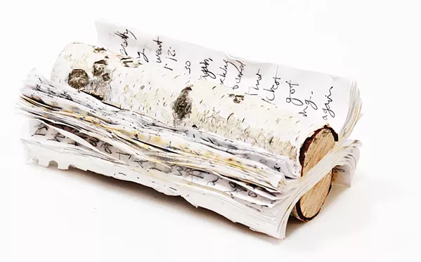 SOURCE MATERIAL Artist Marcia Harvey liked the idea of her journal pages combining with wood to make an art piece, like Birch Journal, since they both started out as trees. - PHOTO COURTESY OF MARCIA HARVEY