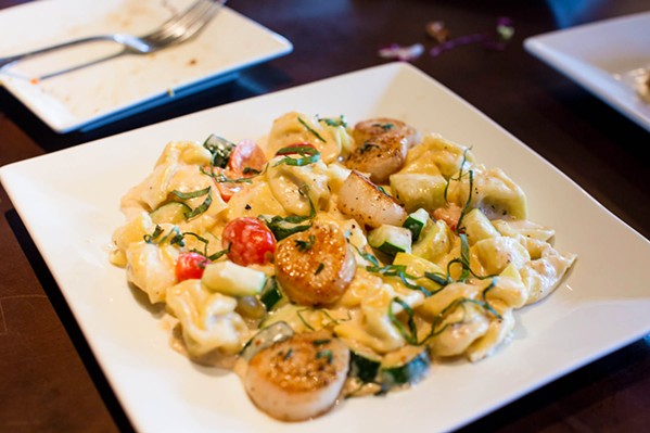 BAR NONE ON Bar's Scallop Sacchetti wth deep sea diver scallops, zucchini, yellow squash, grape tomatoes, basil, and viognier bechamel sauce is a best seller in Paso Robles. - PHOTO COURTESY OF BY MELISSA MATTSON