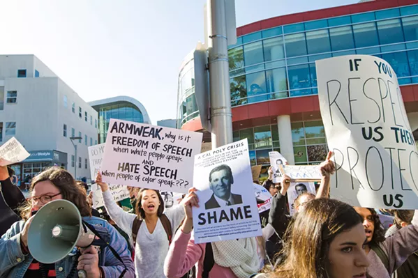ARE WORDS ENOUGH? The April blackface incident caused a string of racially charged outbursts on campus and many students believe Cal Poly President Jeffrey Armstrong's speeches are not enough to change campus culture. - PHOTO BY JAYSON MELLOM