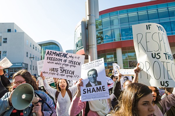 ARE WORDS ENOUGH?  The April blackface incident caused a string of racially charged outbursts on campus and many students believe Cal Poly President Jeffrey Armstrong's speeches are not enough to change campus culture. - PHOTO BY JAYSON MELLOM