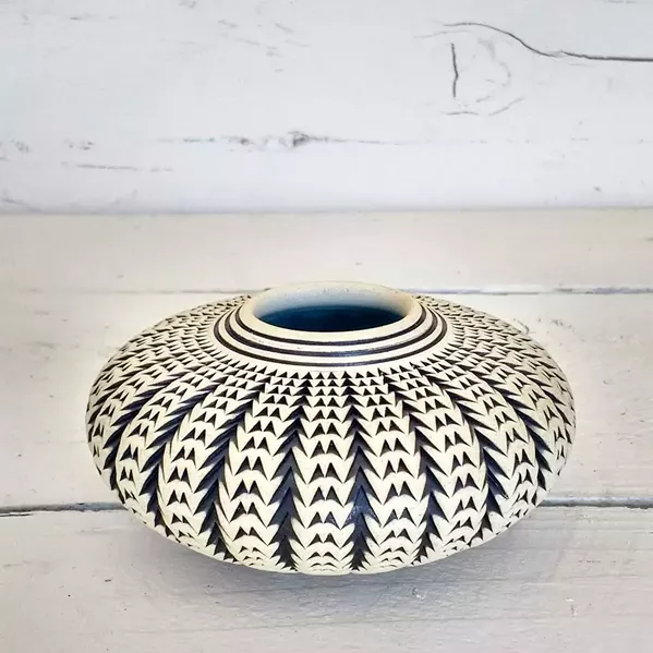 GEOMETRIC For inspiration for pieces like Squash Vessel, Standhardt often looks to spectral geometry and patterns found in nature, like in the succulent plants in his yard. - PHOTO COURTESY OF KENNY STANDHARDT