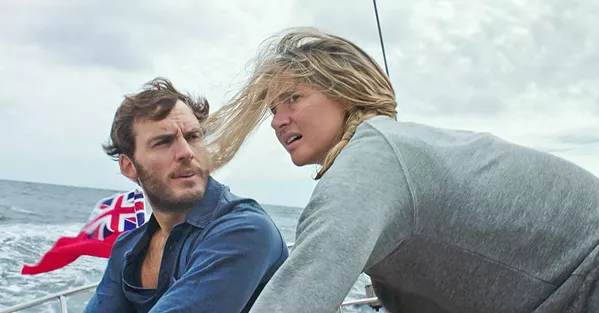 INTO THE STORM Avid sailors Richard Sharp (Sam Clafin) and Tami Oldham (Shailene Woodley) set off on a cross-ocean adventure but encounter a devastating hurricane. - PHOTO COURTESY OF LAKESHORE ENTERTAINMENT