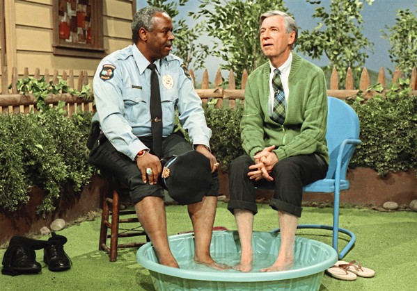 FORWARD THINKER Fran&ccedil;ois Scarborough Clemmons (left) and Fred Rogers share a pool of water at a time when whites and blacks didn't swim together. - PHOTO COURTESY OF TREMOLO PRODUCTIONS