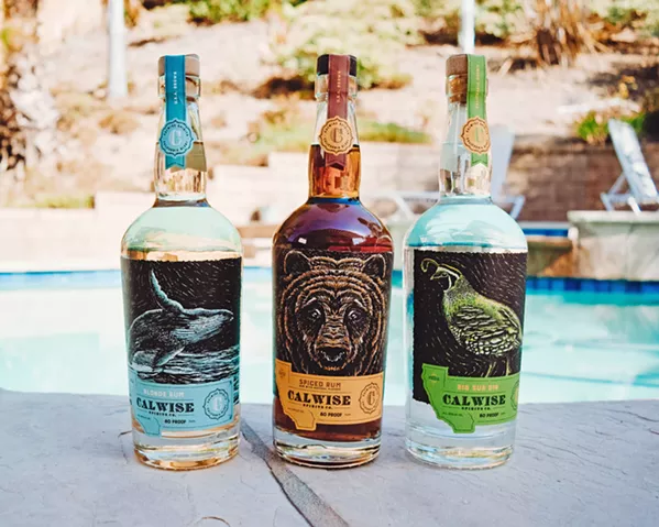 LIQUID CALI From left to right, Calwise Spirits blonde rum, spiced rum, and Big Sur gin. - PHOTO COURTESY OF CALWISE