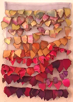 PASSING THROUGH Kate Froman's silk piece, Butterfly Rest Stop, is suggestive of the colors and shapes of butterfly wings and speaks to the need for more natural, open spaces for animal habitats. - IMAGE COURTESY OF KATE FROMAN