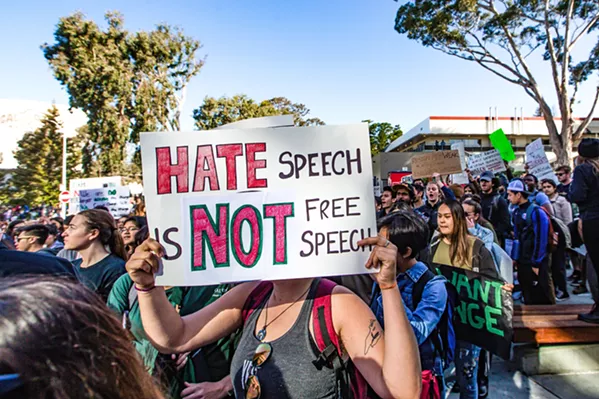 NEW YEAR, NO SUSPENSION Racist incidents at Cal Poly fraternities dominated headlines throughout the country last spring, sparking protests (pictured) and a blanket suspension on Greek life at the school, which Cal Poly recently lifted. - FILE PHOTO BY JAYSON MELLOM