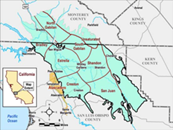 BIG WATER BASIN The Paso Robles Groundwater Basin is being split into seven sub-areas, as water stakeholders start drafting a 20-year sustainability plan for the depleted aquifer. - IMAGE COURTESY OF THE PASO BASIN COOPERATIVE COMMITTEE