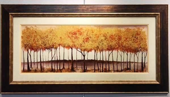 TEXTURE In her work in pieces like Golden Autumn (above) and Ebb and Flow (below), Atascadero artist Melodie Jordan often uses beads, sand, and other materials to achieve an interesting texture that contrasts with her use of acrylic paints. - IMAGE COURTESY OF MELODIE JORDAN