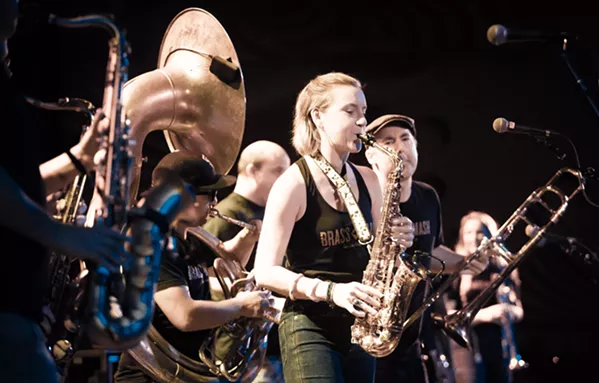 PHAT AND SASSY Brass Mash wins second place in the Open category and delivers a fantastic live performance of all-horn instrumentals. - PHOTO BY JAYSON MELLOM