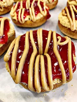 DESTINATION DOUGHNUT Downtown Donut Factory in downtown SLO is encouraging your wildest doughnut fantasies out of the dark. Pick your base flavor, pick your toppings, and pick your drizzle. - PHOTO COURTESY OF DOWNTOWN DONUT FACTORY