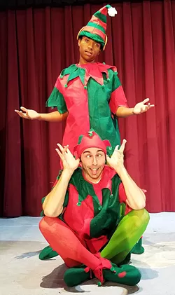 BREAK A LEG! Joel (Josh Gamble) and Ken (Greg DeMartini) rehearse for a Christmas show where anything and everything goes wrong, from a baby being born backstage to the iced tea being spiked with painkillers on opening night. - PHOTOS COURTESY OF CAMBRIA CENTER FOR THE ARTS