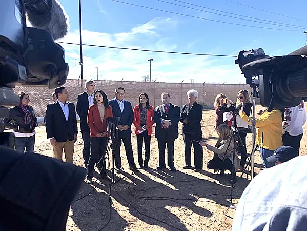 WALL WARS U.S. Rep. Salud Carbajal (D-Santa Barbara, fourth from left) challenged President Trump's calls for a wall along the southern boarder after a recent visit with other lawmakers to U.S. Customs and Border Patrol facilities in New Mexico. - FILE PHOTO COURTESY OF THE OFFICE OF REP. SALUD CARBAJAL