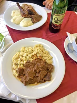 TRAIN FOOD CAN BE GREAT News flash! Train food can be killer. Flavor writer Hayley Thomas Cain's favorite meal from a recent trip to Prague was (surprisingly) served on the train from Berlin to the ancient city. Dumplings and goulash plus delicious Czech beer for under $10? Sold. - PHOTO BY HAYLEY THOMAS CAIN