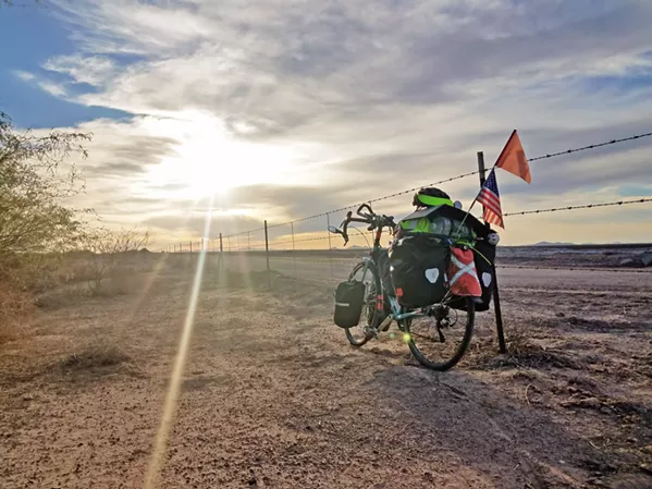 TWO WHEELS HOME After walking from San Francisco to Delaware, Ben Walther biked back to SLO along the Gulf Coast. Walther hopes to start leading therapeutic bike rides for people in cancer treatment. - PHOTO COURTESY OF BEN WALTHERS