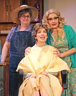 CHANGES After having her first child and dealing with lifelong health issues, Shelby (Rebecca Tucker, center) decides to cut nearly all of her hair off, which shocks Ouiser (Bonner Church, left) and Annelle (Katie Worley-Beck, right). - PHOTOS COURTESY OF THE GREAT AMERICAN MELODRAMA