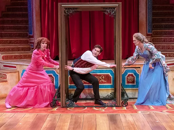LOVE BE A LADY What's a guy like Monty Navarro (Jeff Salsbury) to do when he's in love with his married mistress (Emily Trask, left) and his distant cousin (Skye Privat)? - PHOTOS COURTESY OF PCPA