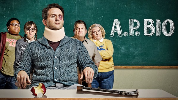FLUNKED In A.P. Bio, Glenn Howerton (center) plays a disgraced Harvard professor who loses his job and becomes a teacher at a high school in Toledo, Ohio. - PHOTO COURTESY OF NBC