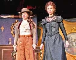 THE BAD GUYS Railroad tycoon Johnson (Rachel Tietz, right) and cattle baron Johnson (Katie Pautler) scheme up devious ways to get their hands on coveted land. - PHOTOS COURTESY OF THE GREAT AMERICAN MELODRAMA