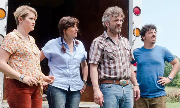 ANTIQUES SIDESHOW (Left to right) Cynthia (Jillian Bell), Mary (Michaela Watkins), Mel (Marc Maron), and Nathaniel (Jon Bass) embark on a journey to sell an antique sword that purportedly proves the South won the Civil War, in Sword of Trust. - PHOTO COURTESY OF FORAGER FILMS