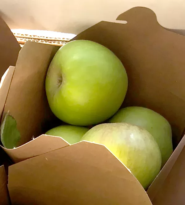 APPLE SEASON STARTS NOW Mike Cirone's farmers' market boxes will now offer oodles of apples—Pippins, Gravenstein, and Golden Delicious apples for homemade applesauce. Locals can also find apples that are great for longer storage, including the Gold Rush, Pink Lady, and Fuji. - PHOTOS BY BETH GIUFFRE