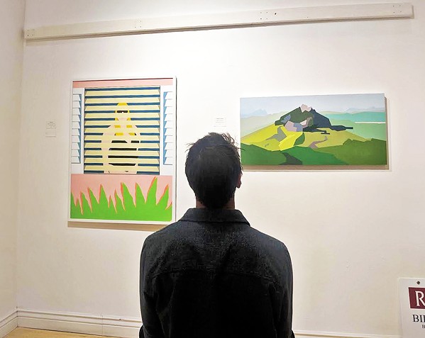 FAMILIAR SIGHTS A gallerygoer observes a featured painting that captures San Luis Obispo's iconic mountains. - PHOTOS COURTESY OF EDEL MITCHELL