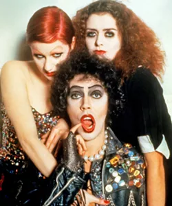 DO THE TIME WARP AGAIN Dr. Frank-N-Furter (Tim Curry, center), his groupie Columbia (Nell Campbell, left), and his domestic Magenta (Patricia Quinn) have a mad, sexy time in the cult classick, The Rocky Horror Picture Show, screening at the SLO Brew Rock Event Center and Downtown Centre. - PHOTO COURTESY OF TWENTIETH CENTURY FOX