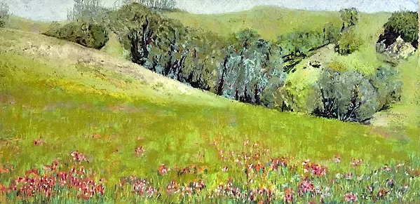 NATURAL DETAIL Carol Timson Ball's Pretty in Pink depicts a verdant hillside with exceptional attention to floral details. - PHOTO COURTESY OF CAROL TIMSON BALL