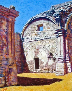 ARCHITECTURALLY INSPIRED San Juan Capistrano plays with light and shadow to capture a California mission in all its architectural glory. - PHOTO COURTESY OF CAROL TIMSON BALL